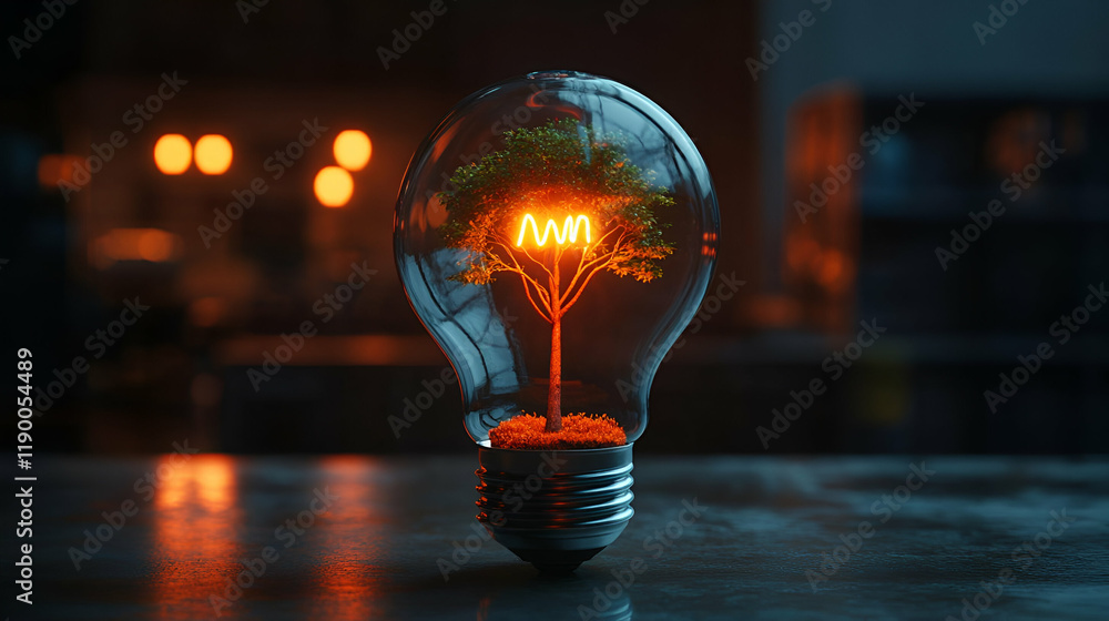 Glowing Tree Inside a Lightbulb: A Symbol of Sustainable Energy and Growth Glowing Tree Inside a Lightbulb: A Symbol of Sustainable Energy and Growth