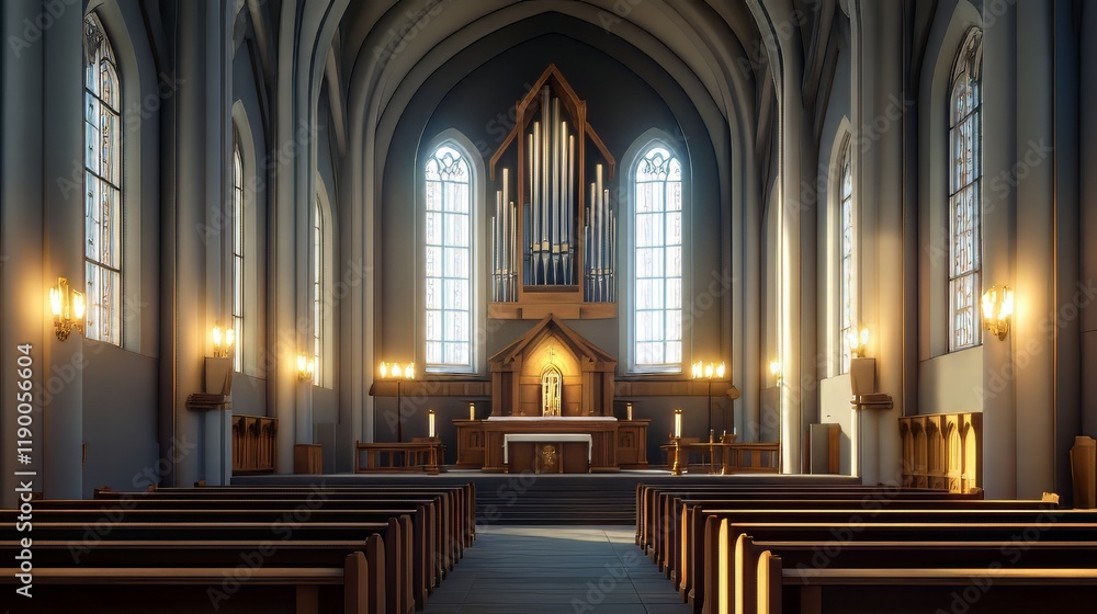 Fototapeta premium Serene church interior with organ