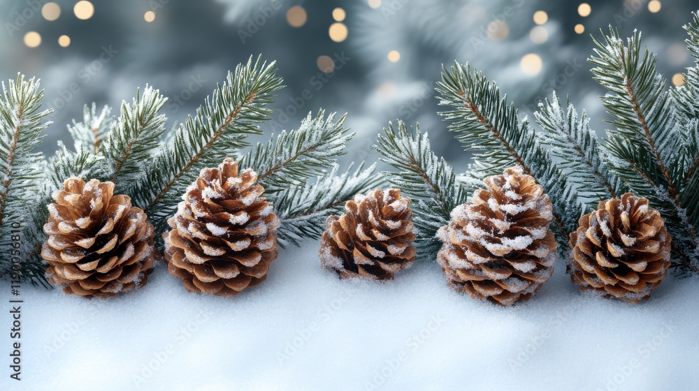 christmas and new year background fir tree branch with snow and cones christmas and new year background fir tree branch with snow and cones