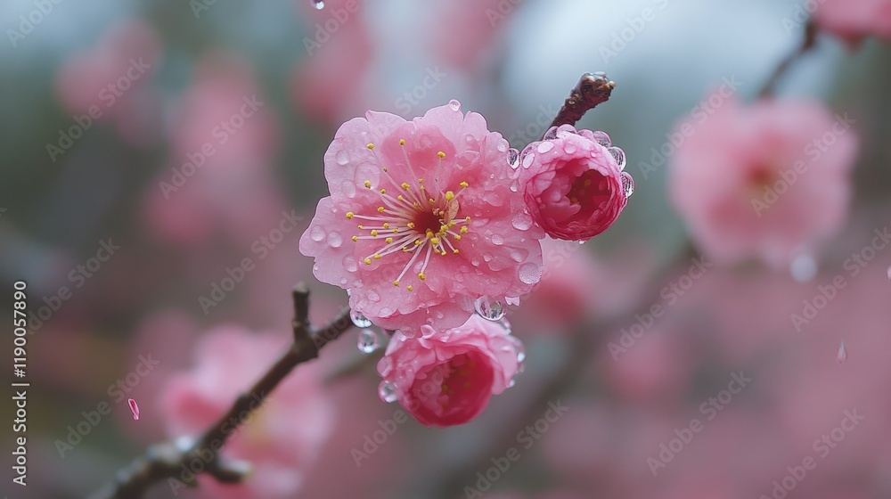 A close-up of delicate pink cherry blossoms on a branch, set against a soft blue background with subtle bokeh effects. A close-up of delicate pink cherry blossoms on a branch, set against a soft blue background with subtle bokeh effects.