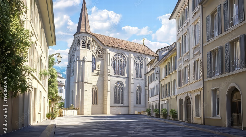 Fototapeta premium Church on sunny European street