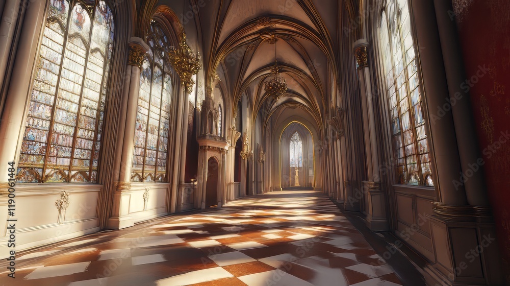 Fototapeta premium Grand hall with stained glass windows