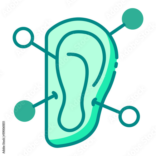 Acupuncture ear point green filled line icon for relaxation and alternative therapy.