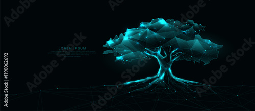 Futuristic Digital Tree Made of Connected Polygonal Lines