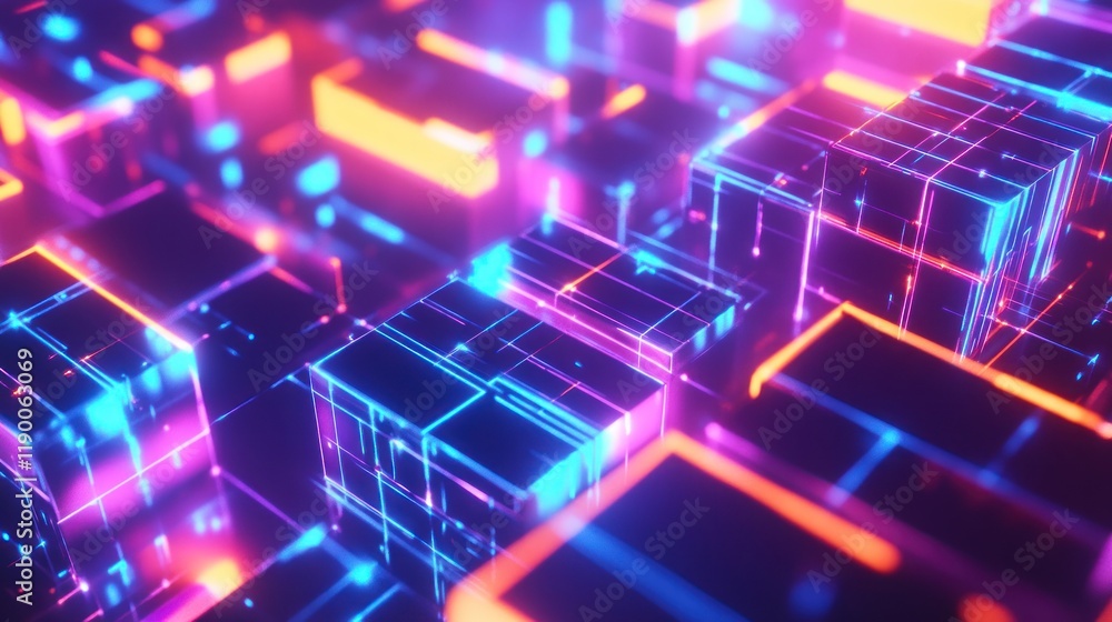 Neon Cubes Abstract Background Neon Cubes Abstract Background