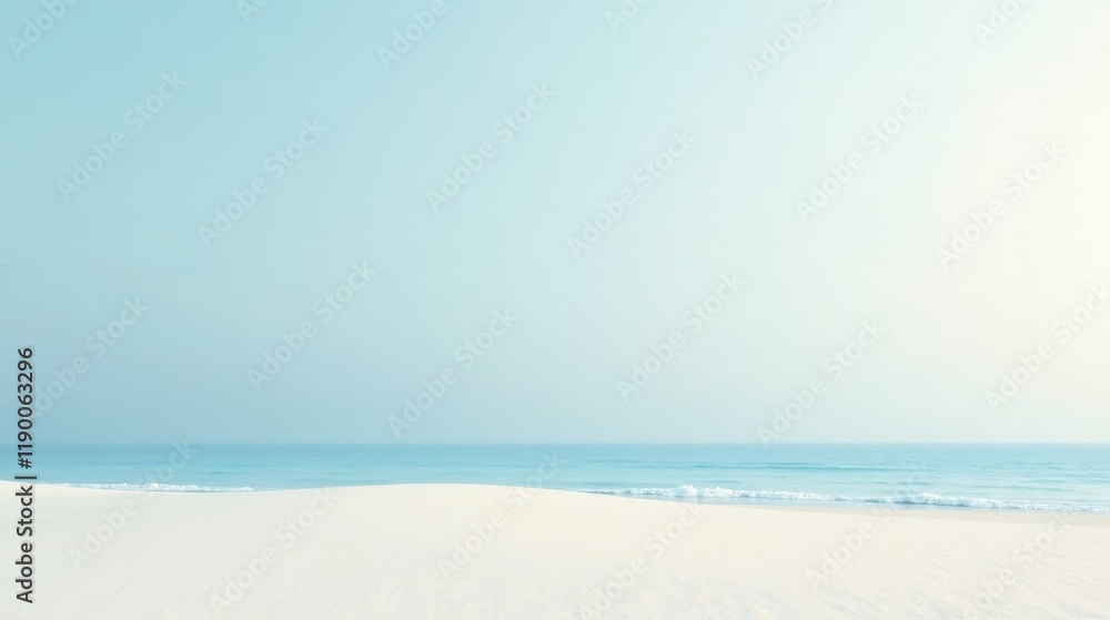 Obraz premium Serene Coastal Scene Soft Sand Meets Tranquil Ocean Under a Pale Sky