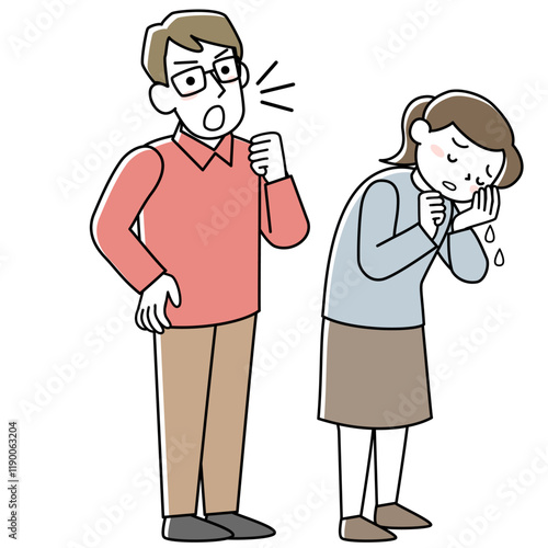 怒っている男性と泣いている女性