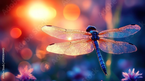 Sunset Dragonfly Meadow Flight