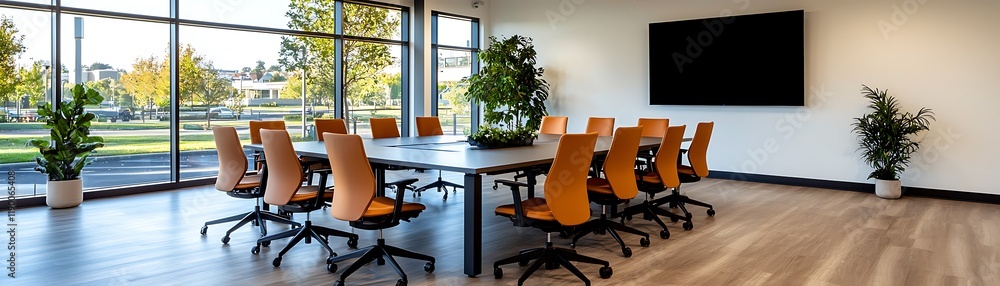 Modern Conference Room with Large Windows and Natural Light Modern Conference Room with Large Windows and Natural Light