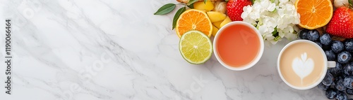 Fresh and Casual Brunch Dining with Fruits and Beverages on Table