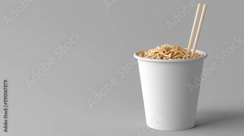 Blank noodle cup with chopstick on white background
