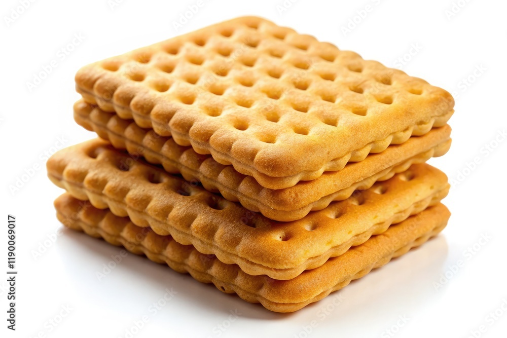 A detailed studio shot of a single biscuit; its texture and crispness highlighted against a pure white background. A detailed studio shot of a single biscuit; its texture and crispness highlighted against a pure white background.