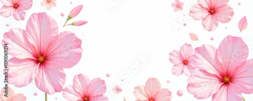 Pastel pink floral pattern on white background, Fabric Design, Pink, Decorative