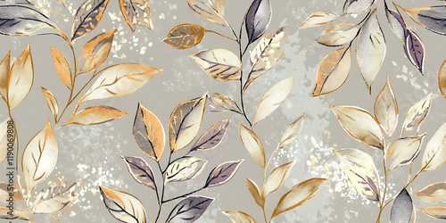 Golden leaves pattern, autumnal design, nature background, fabric print