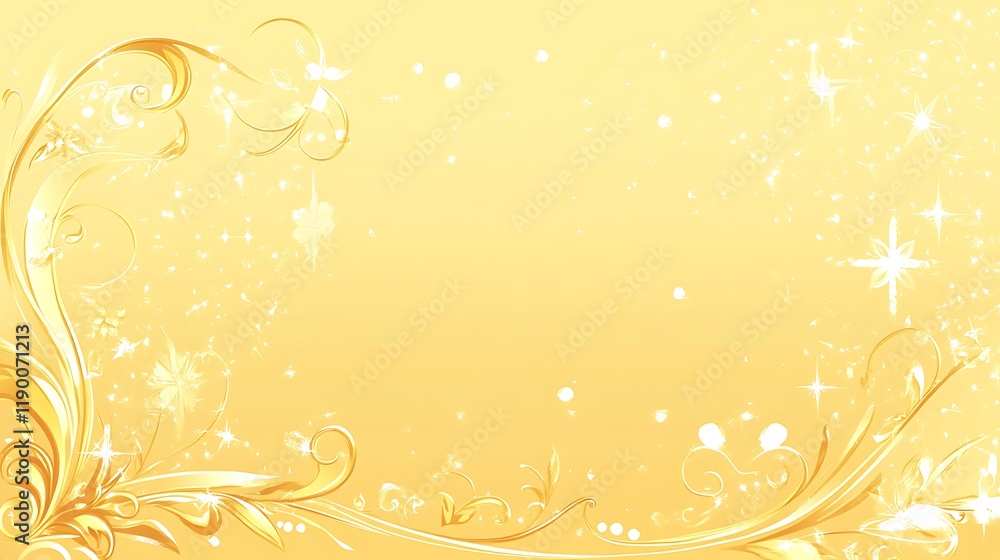 Golden Floral Design With Sparkling Background Golden Floral Design With Sparkling Background