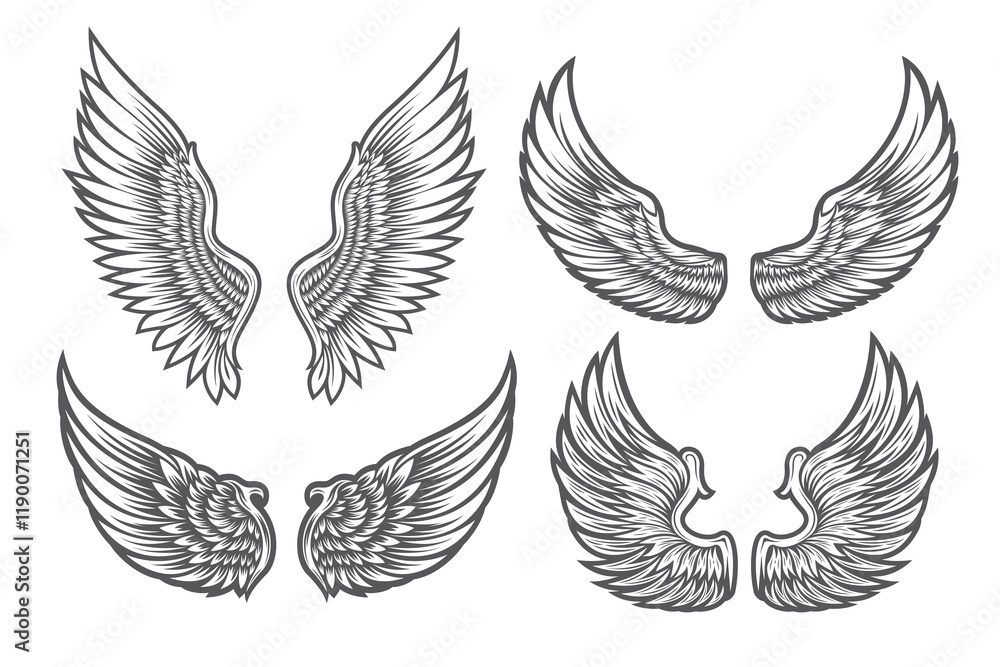 Obraz premium Set of white Angel wings icons Vector illustration.