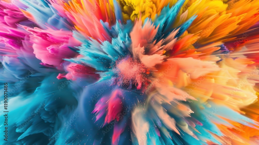 a explosion of abstract shapes and vibrant colors in a dynamic composition, No specific objects, white space in the center of the page for text a explosion of abstract shapes and vibrant colors in a dynamic composition, No specific objects, white space in the center of the page for text