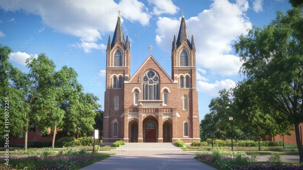 Fototapeta premium Brick church on a sunny day