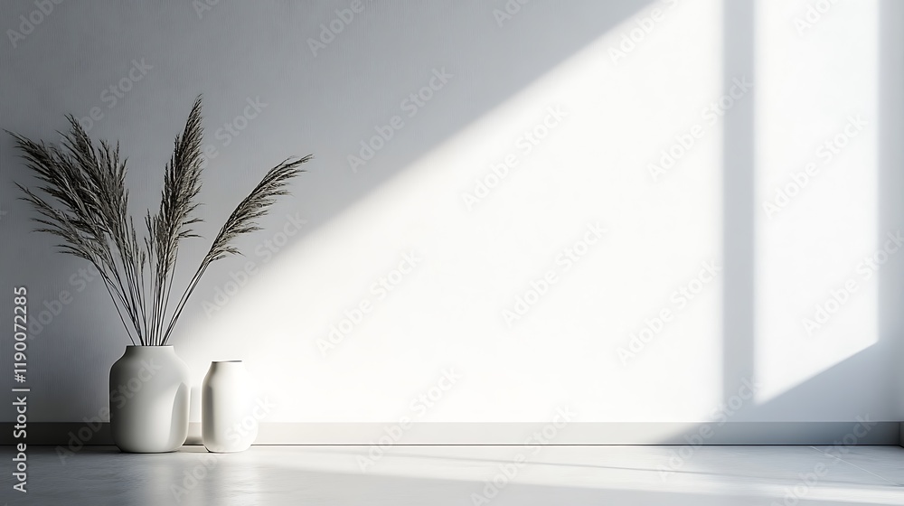 Minimalist Interior Design with Pampas Grass in Vases Minimalist Interior Design with Pampas Grass in Vases