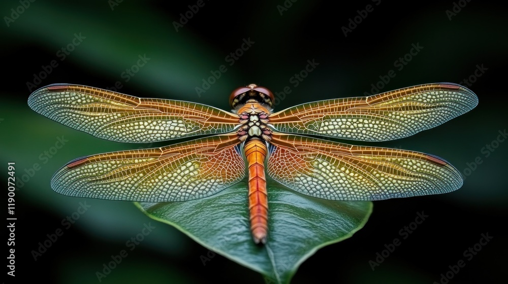 Tropical Dragonfly Perched Leaf Jungle Macro Tropical Dragonfly Perched Leaf Jungle Macro