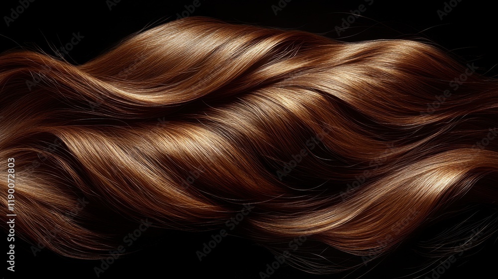 close up view in high definition of a long silky brown hair strand with a sleek metallic hair com close up view in high definition of a long silky brown hair strand with a sleek metallic hair com