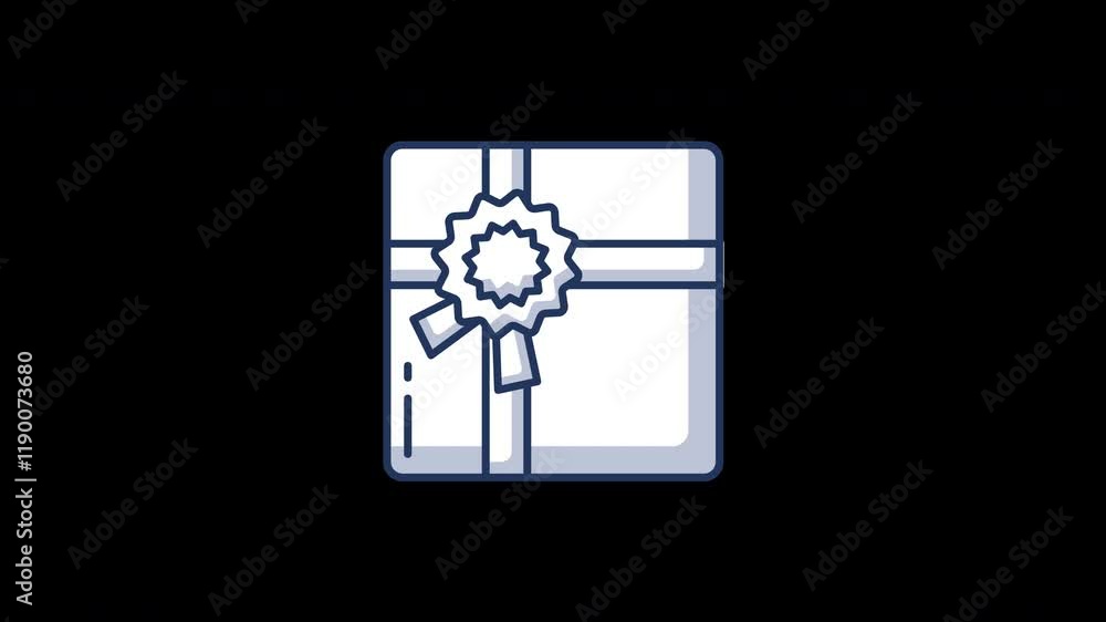 A simple icon of a gift box with a ribbon and a badge, designed in a minimal flat style. A simple icon of a gift box with a ribbon and a badge, designed in a minimal flat style.