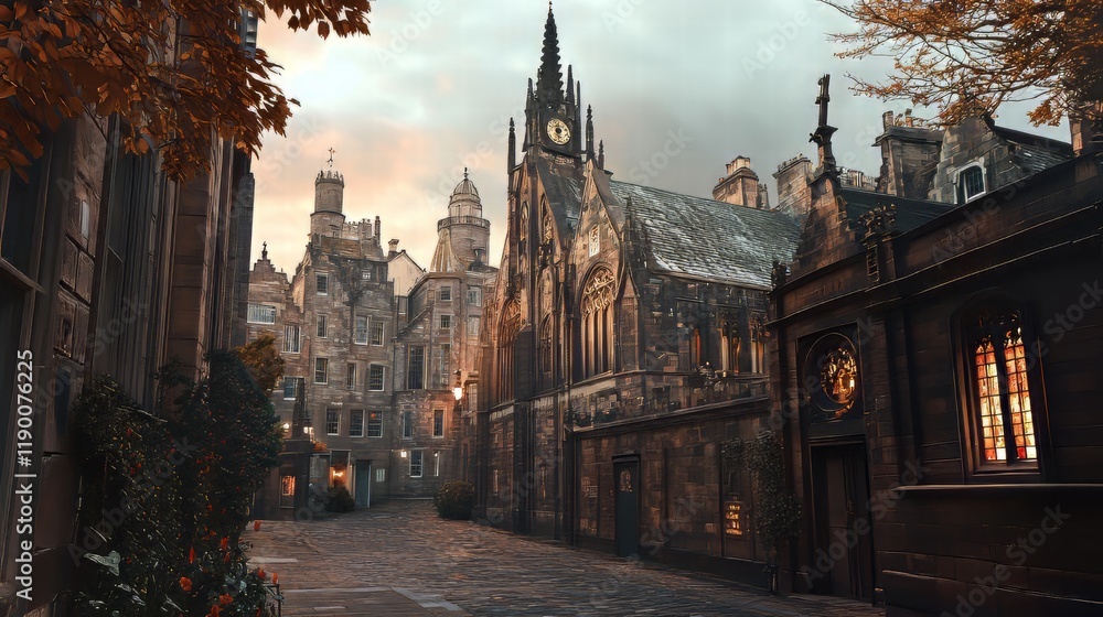 Fototapeta premium Historic stone buildings at sunset