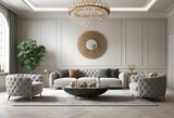 Elegant Living Room Decor With Modern Furniture And Chandelier