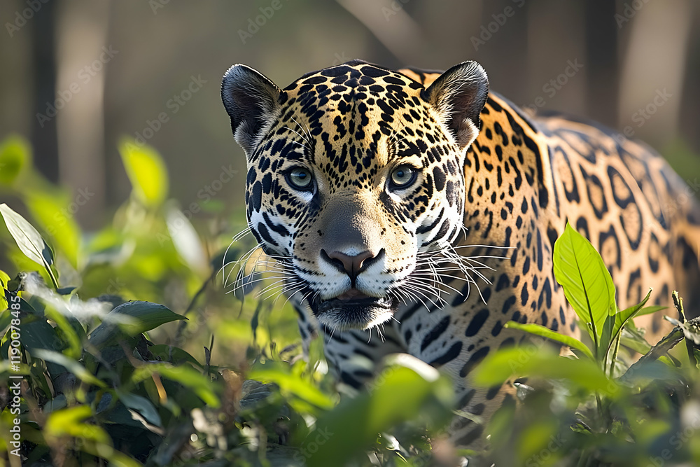 Obraz premium Majestic Jaguar in Lush Green Jungle