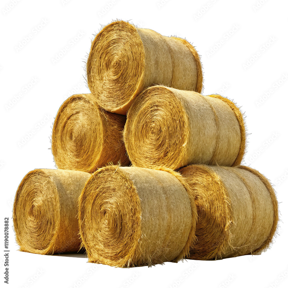 A collection of five yellow hay bales stacked neatly showcasing the rural essence of agriculture against a solid dark backdrop A collection of five yellow hay bales stacked neatly showcasing the rural essence of agriculture against a solid dark backdrop