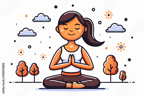 Serene Woman in Peaceful Meditation Pose Amid Natural Setting