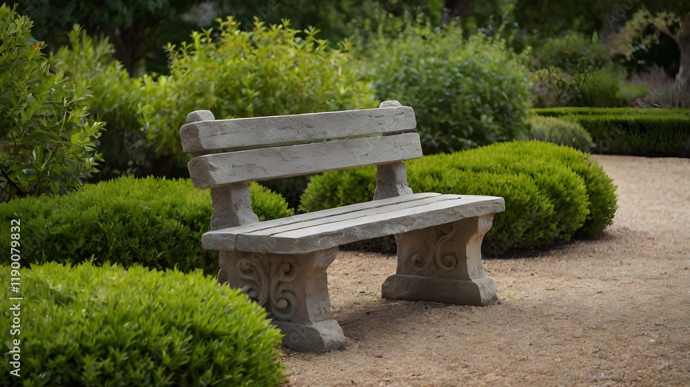 Fototapeta premium A single stone bench in a quiet garden