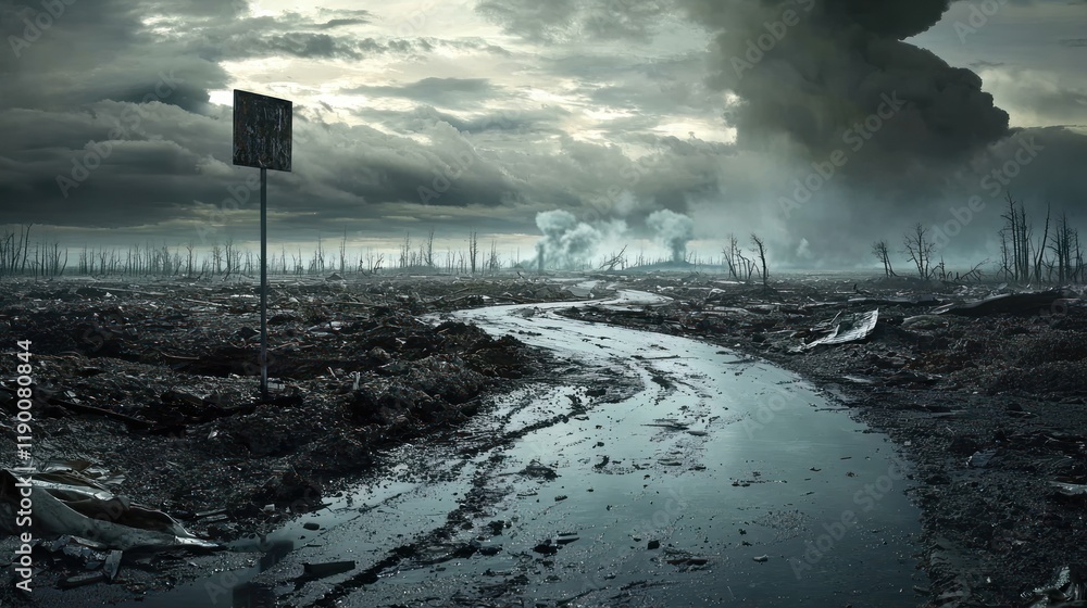 A somber image of affected landscapes or people reflecting its consequences. A somber image of affected landscapes or people reflecting its consequences.