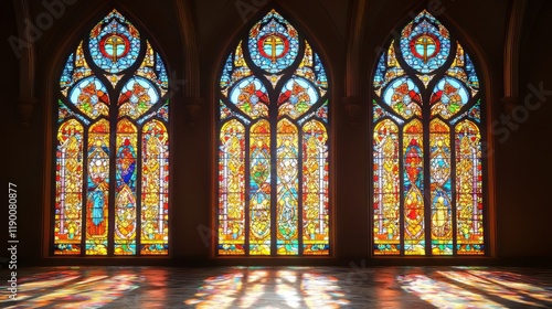 Stained glass windows in church