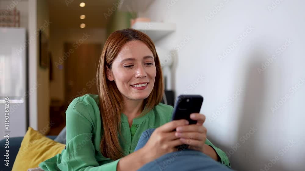 Beautiful woman read a beautiful text message on her smartphone