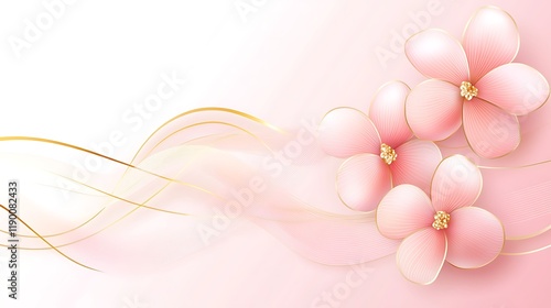 Delicate Pink Flowers with Gold Accents and Elegant Swirls