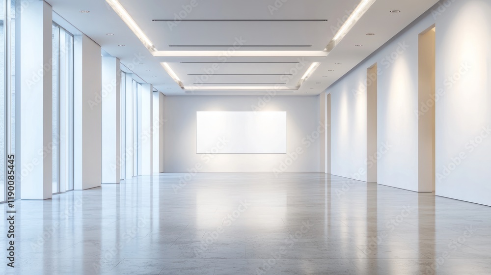 Fototapeta premium A vast, blank gallery wall in a brightly lit exhibition space.