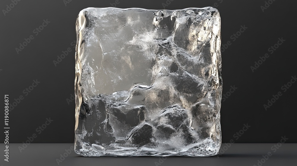 Square-shaped ice block with cracked surface, isolated on a transparent background Square-shaped ice block with cracked surface, isolated on a transparent background