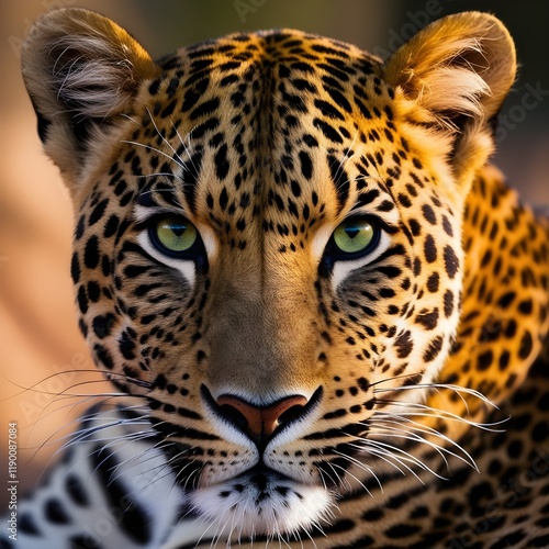 A close-up of a sleek leopard's face in natural light.
