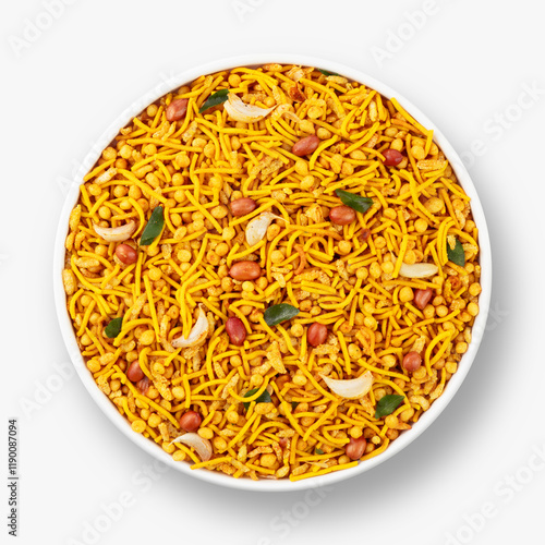 Garlic mixture a popular evening snack in India. Made of gram flour, a spicy, crunchy savoury dish served during festivals.