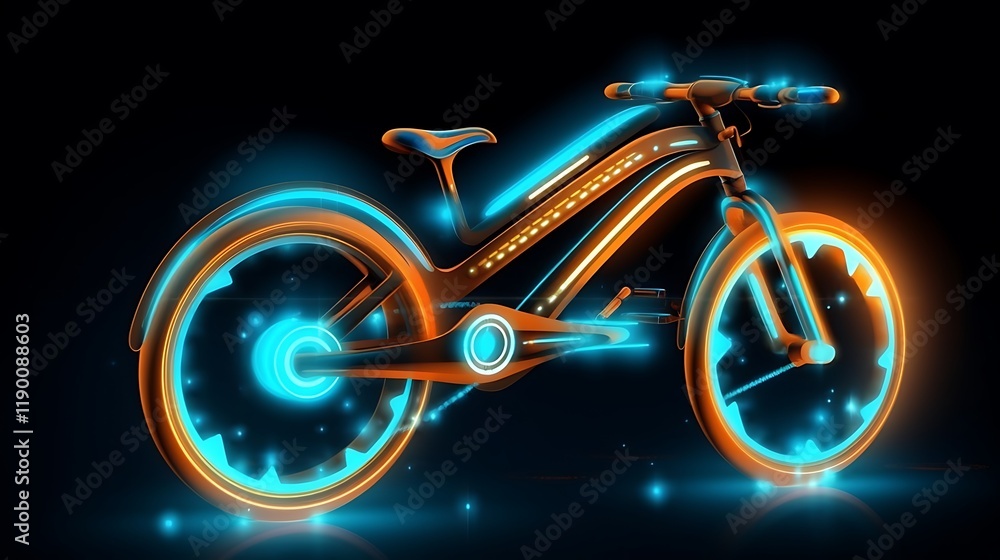 Fototapeta premium Futuristic Bicycle Design Glowing Wheels Neon Lights
