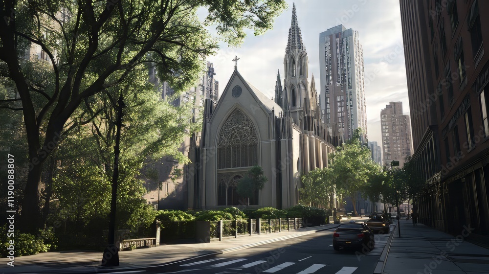 Fototapeta premium Church amidst city skyscrapers