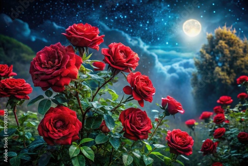 Wallpaper Mural Red roses ignite the night, their vibrant blossoms a fiery contrast to the shadowy garden. Torontodigital.ca