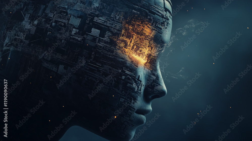 Obraz premium Exploring artificial intelligence ethics and bias in technology urban environments digital art side view perspective
