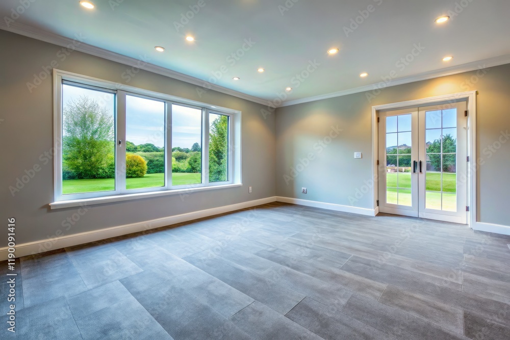 Obraz premium Spacious new house, empty room bathed in window light. Minimalist interior, HD wallpaper.