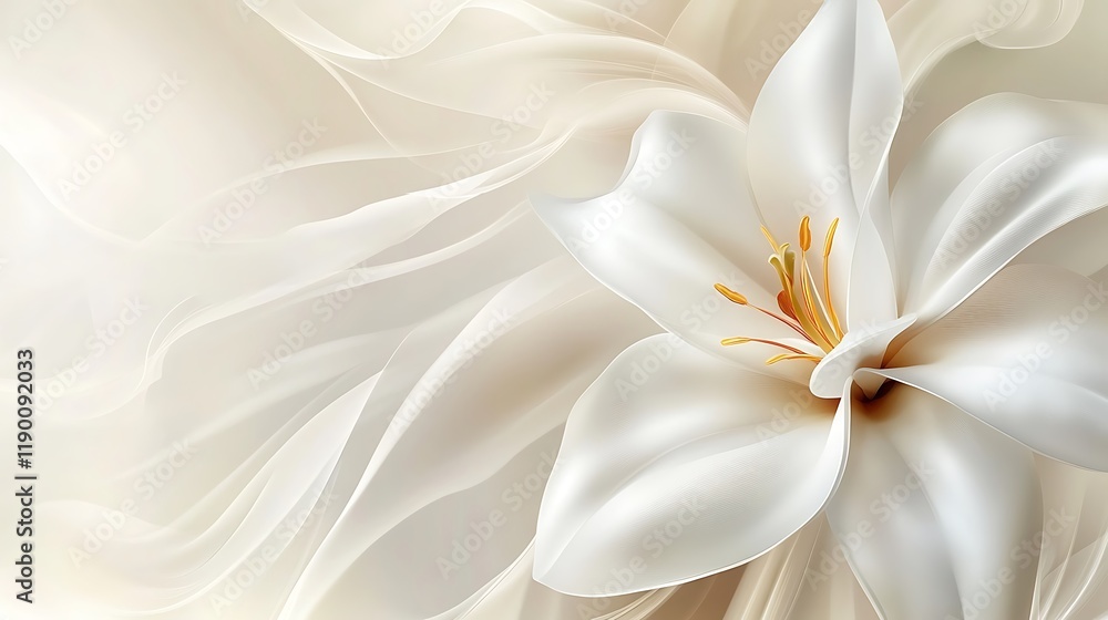 White Lily Blossom on Soft Draped Fabric White Lily Blossom on Soft Draped Fabric