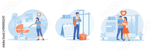 Illustration showing parenting scenarios, bonding, and responsibilities in modern family life.