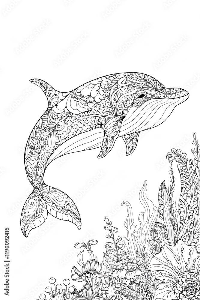 Fototapeta premium Whale in the sea A4 colouring sheet. you can print it on standard A4 paper