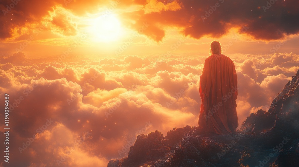 Obraz premium god in red robe against the background of the sky