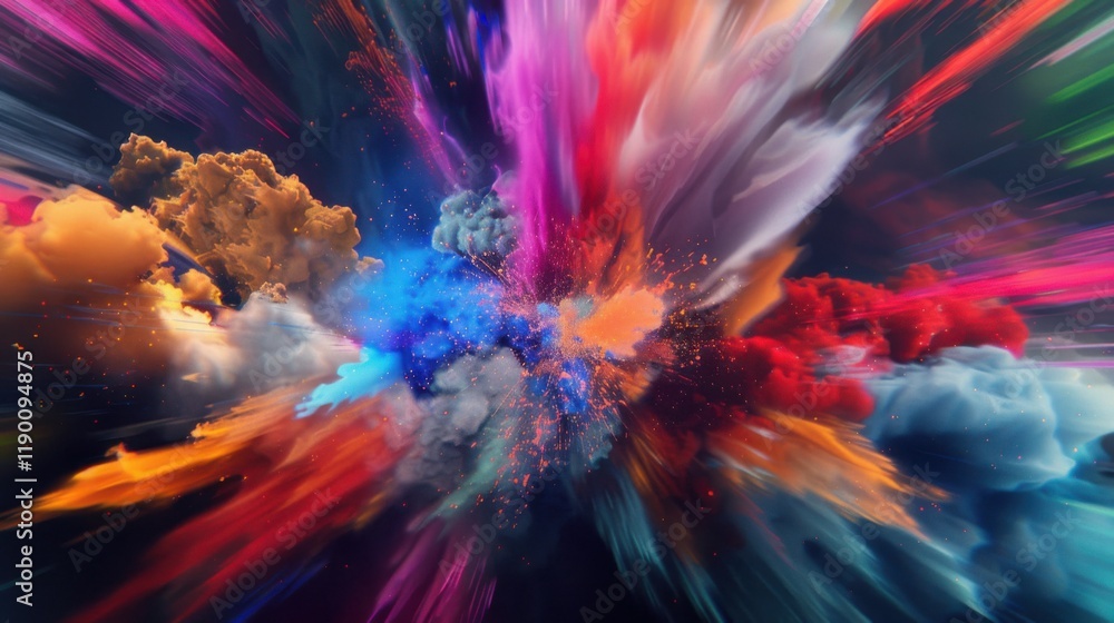 a explosion of vivid abstract forms pulsating with vibrant energy, a generous expanse of white space in the middle for text, bold and dynamic hues against a dark a explosion of vivid abstract forms pulsating with vibrant energy, a generous expanse of white space in the middle for text, bold and dynamic hues against a dark